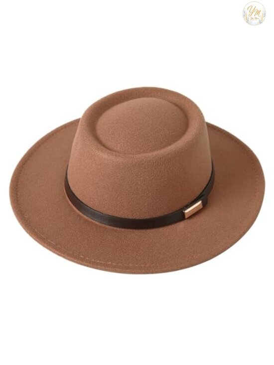 Vintage Wool Wide Brim Fedora Hat with Belt Buckle, Adjustable main image 4